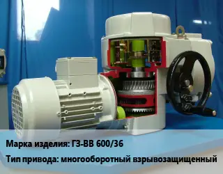 Электропривод ГЗ-ВВ 600/36 многооборотный взрывозащищенный